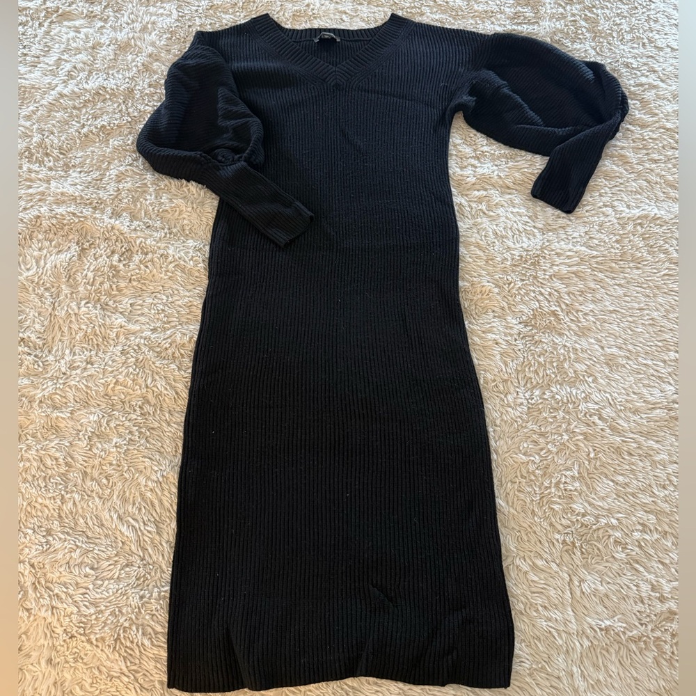 Express Elegant Black Bubble Sleeve Dress